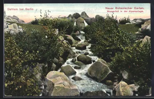 AK Dahlem bei Berlin, Neuer Botanischer Garten, Wasserfall in der Alpenanlage