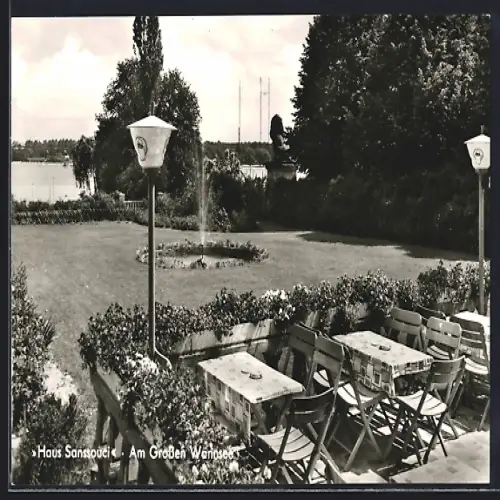 AK Berlin-Wannsee, Restaurant Haus Sanssouci, Inh. Georg Hillbricht, Am Grossen Wannsee 60