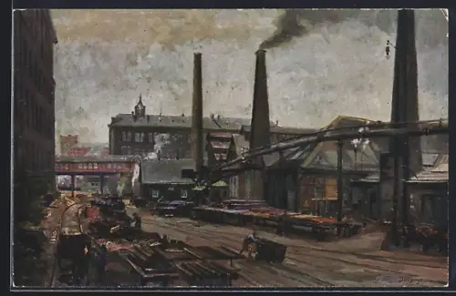 Künstler-AK Essen, Gussstahlfabrik