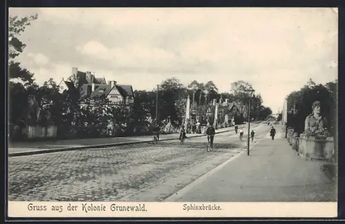 AK Berlin-Grunewald, Strassenpartie an der Sphinxbrücke