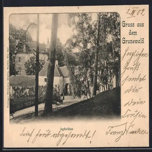 AK Berlin-Grunewald, Blick auf das Jagdschloss
