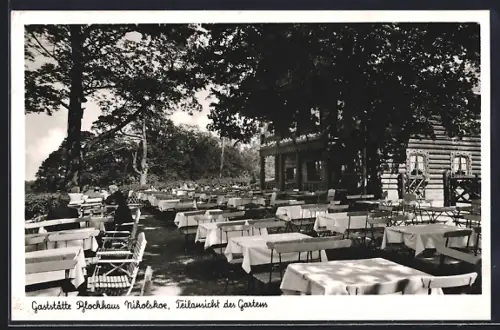 AK Berlin-Wannsee, Gaststätte Blockhaus Nikolskoe, Teilansicht des Gartens