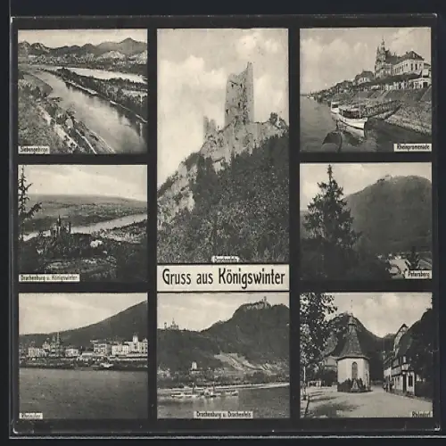 AK Königswinter, Siebengebirge, Drachenburg, Petersberg und weitere Motive