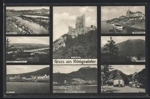 AK Königswinter, Siebengebirge, Drachenburg, Petersberg und weitere Motive