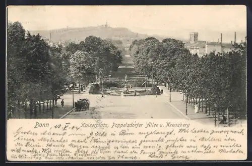 AK Bonn, Strassenpartie Kaiserplatz, Poppelsdorfer Allee u. Kreuzberg