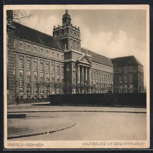 AK Krefeld-Ürdingen, Moltkeplatz mit Real-Gymnasium