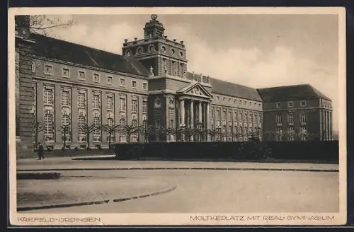 AK Krefeld-Ürdingen, Moltkeplatz mit Real-Gymnasium