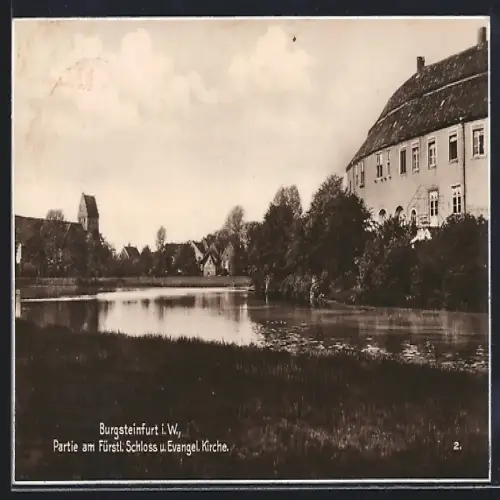 AK Burgsteinfurt i. W., Partie am Fürstl. Schloss u. Evangel. Kirche