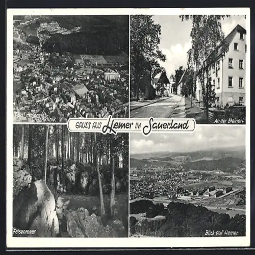 AK Hemer /Sauerland, Ortspartien Felsenmeer, An der Steinert und Blick auf Hemer