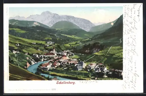 AK Schellenberg / Obb., Ortsansicht mit dem Hohen Göll