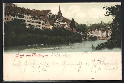 AK Tübingen, Ortsansicht vom Wasser aus