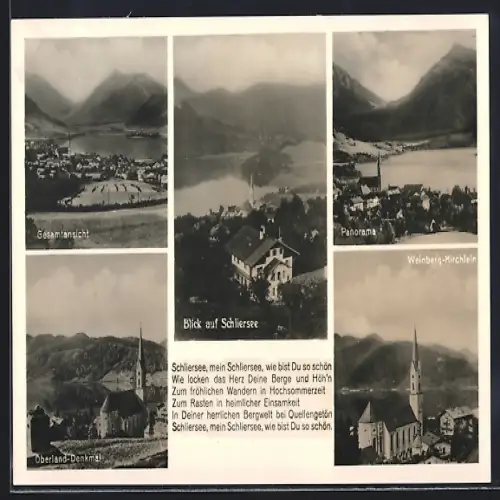 AK Schliersee, Ortsansichten, Partien am Oberland-Denkmal u. Weinberg-Kirchlein