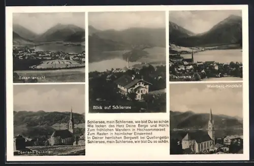 AK Schliersee, Ortsansichten, Partien am Oberland-Denkmal u. Weinberg-Kirchlein