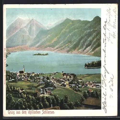 AK Schliersee, Ortsansicht mit Landschaftpanorama