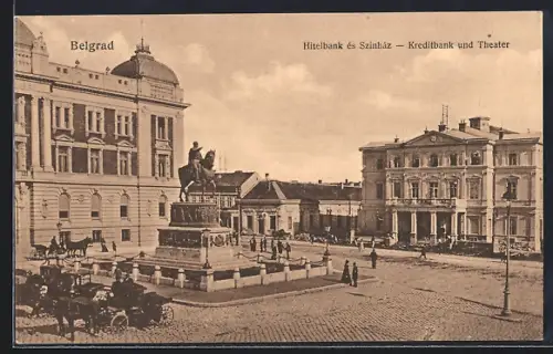 AK Belgrad, Kreditbank und Theater, Reiterstandbild