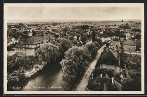 AK Kehl, Partie am Stadtweiher aus der Vogelschau