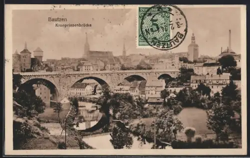 AK Bautzen, Teilansicht mit der Kronprinzenbrücke