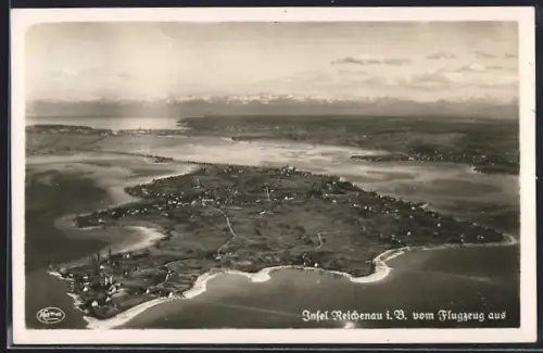 AK Reichenau / Bodensee, Inselpanorama, Flugzeugaufnahme
