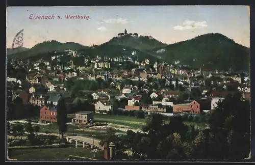 AK Eisenach, Teilansicht mit Wartburg
