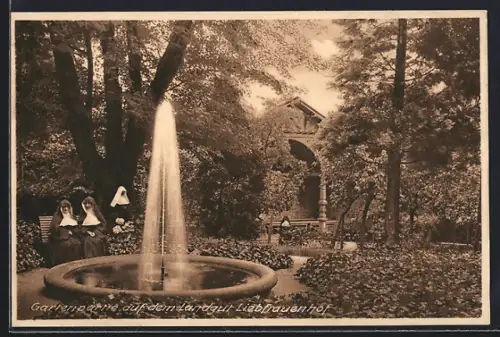 AK Offenburg /Baden, Gartenpartie auf d. Landgut Liebfrauenhof, Lehr- u. Erziehungsinstitut, Kloster Unserer Lieben Frau