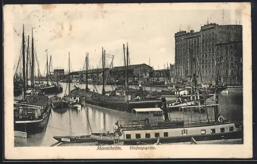 AK Mannheim, Hafenpartie mit Lagerhaus