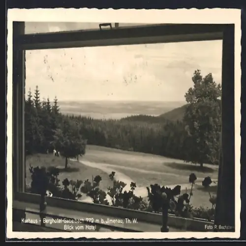 AK Ilmenau /Th. W., Kurhaus-Berghotel-Gabelbach, Blick vom Hotel