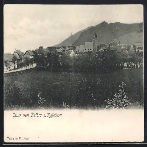AK Kelbra a. Kyffhäuser, Strassenpartie mit Kirche
