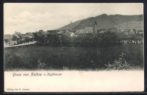 AK Kelbra a. Kyffhäuser, Strassenpartie mit Kirche