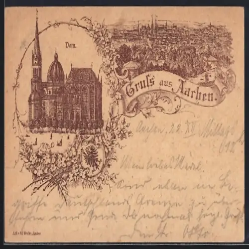 Künstler-AK Aachen, Teilansicht, Dom