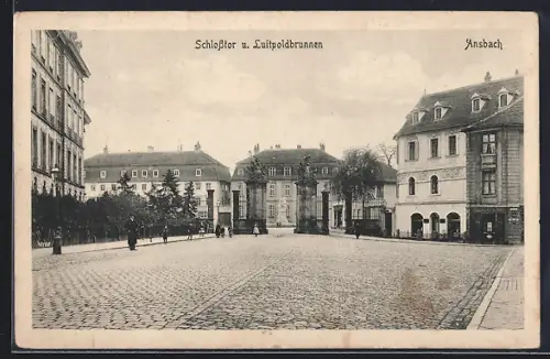 AK Ansbach, Schlosstor und Luitpoldbrunnen