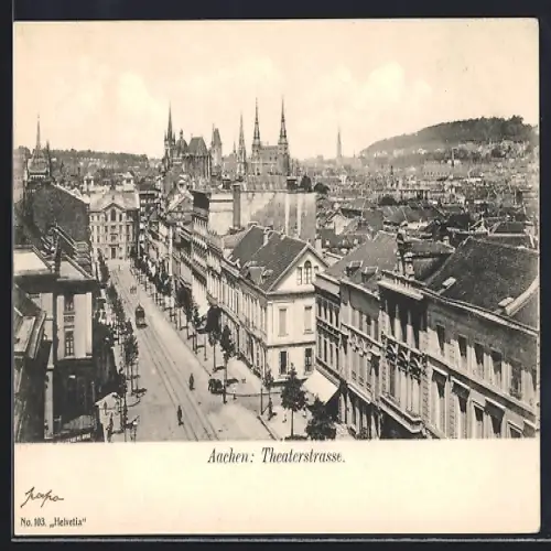 AK Aachen, Theaterstrasse aus der Vogelschau
