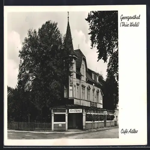 AK Georgenthal /Thür. Wald, Cafe Adler mit Strassenpartie