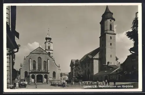 AK Lindau / Bodensee, Neptunbrunnen am Marktplatz