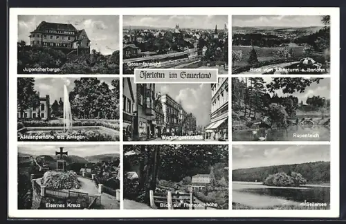 AK Iserlohn / Sauerland, Jugendherberge, Eisernes Kreuz, Alexanderhöhe mit Anlagen, Blick auf Franzosenhöhe