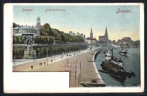 AK Dresden, Brühl'sche Terrasse und Belvédere