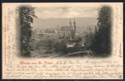 AK St. Peter / Schwarzwald, Ortspartie mit Kirche