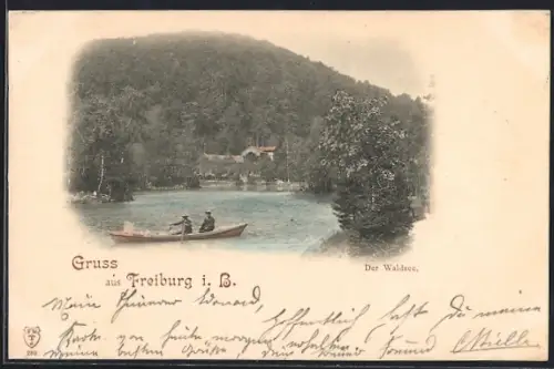 AK Freiburg i. B., Waldsee mit Boot