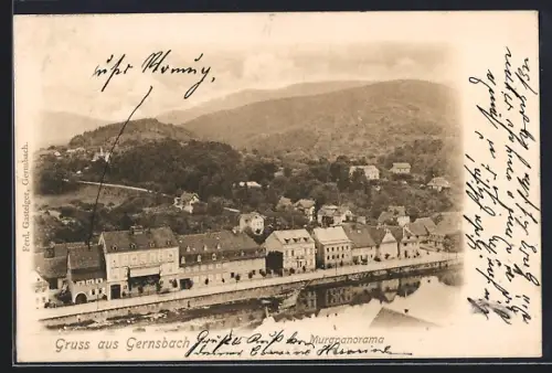 AK Gernsbach, Murgpanorama mit Strassenpartie