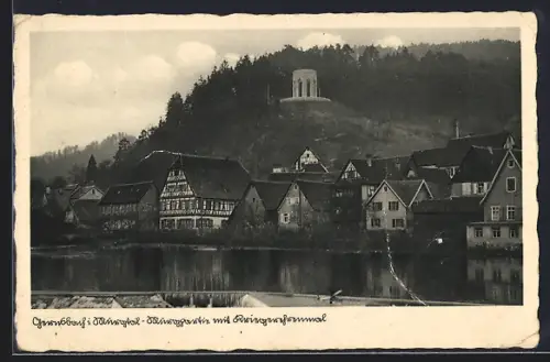 AK Gernsbach i. Murgtal, Murgpartie mit Kriegerdenkmal