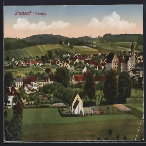 AK Krumbach /Schwaben, Ortsansicht mit Kirche