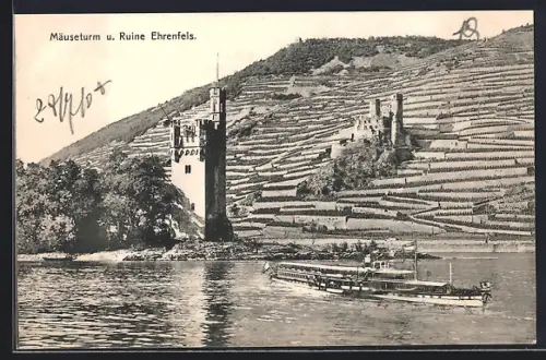 AK Bingen a. Rh., Mäuseturm und Ruine Ehrenfels