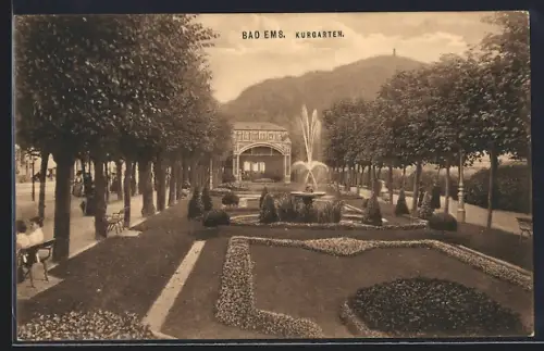 AK Bad Ems, Kurgarten mit Fontäne