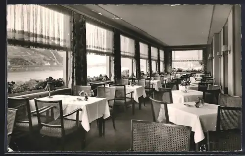 AK Bingen /Rhein, Hotel Schöneck, Blick von der Terrasse nach dem Binger Loch