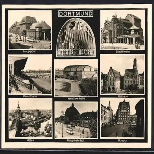 AK Dortmund, Hauptpost, Burgtor, Stadttheater