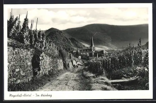 AK Mayschoss-Ahrtal, Strassenpartie mit Kirche im Weinberg