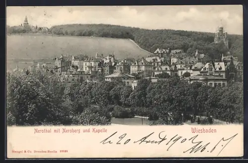 AK Wiesbaden, Nerotal mit Neroberg u. Kapelle