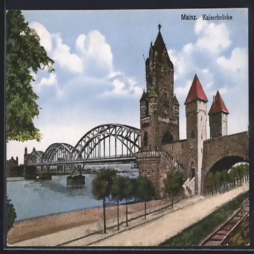 AK Mainz, Blick auf die Kaiserbrücke