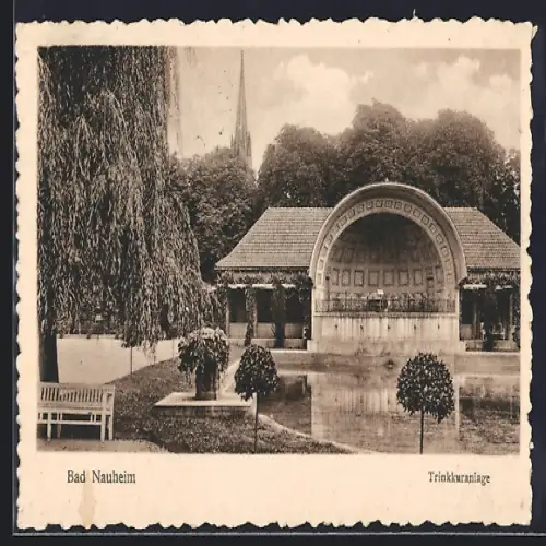 AK Bad Nauheim, Blick über Teich mit Musikpavillon