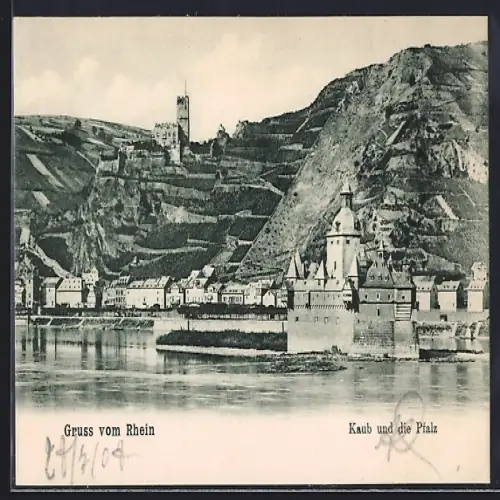 AK Kaub /Rhein, Teilansicht und die Pfalz