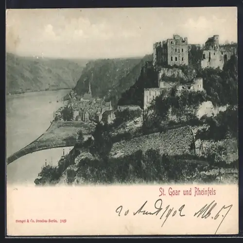 AK St. Goar, Teilansicht und Burg Rheinfels
